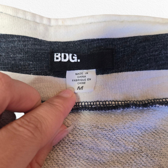 BDG Navy White Striped French Terry V Neck Wrap Cropped Sweater Size Medium - Picture 6 of 9